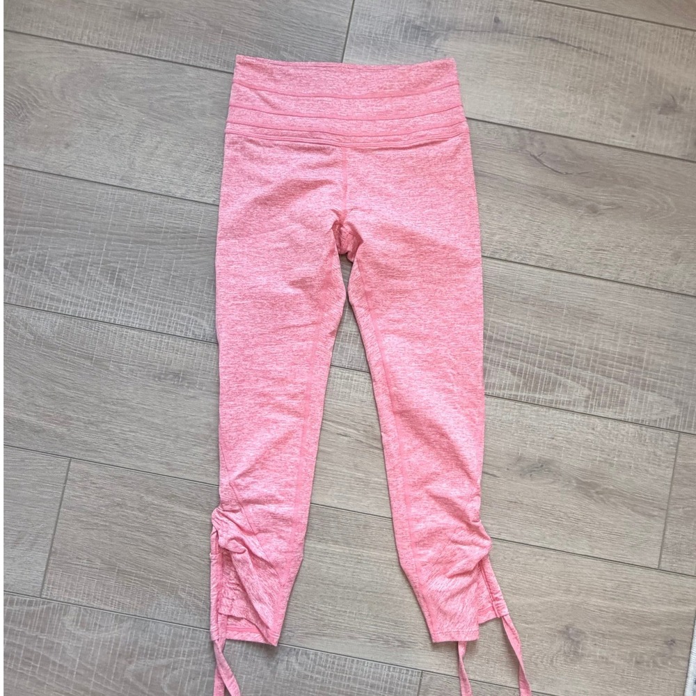 FP Movement Leggings Womens XS Pink Space Dye Mid Rise Ruched Tie Capri Yoga